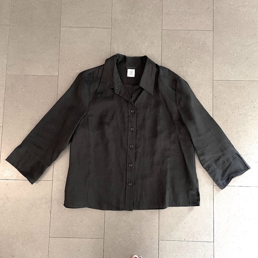 Script Black 100% Linen Blouse Shirt-Size 18 (2XL)